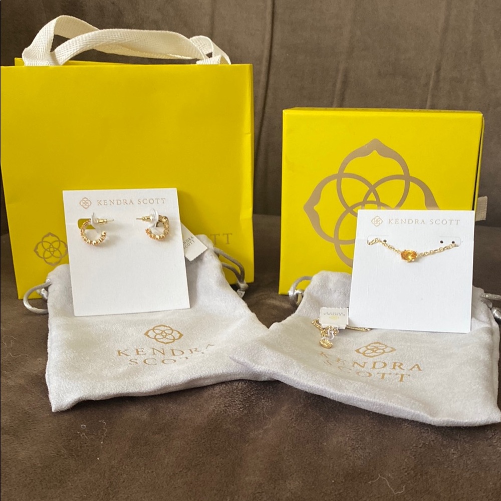 Kendra Scott Gold Earrings and Necklace Elegant Jewelry